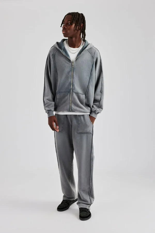 Acid Exposed Seam Zip Through Tracksuit - Charcoal