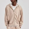 Acid Exposed Seam Zip Through Hoodie - Stone