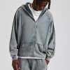 Acid Exposed Seam Zip Through Hoodie - Charcoal