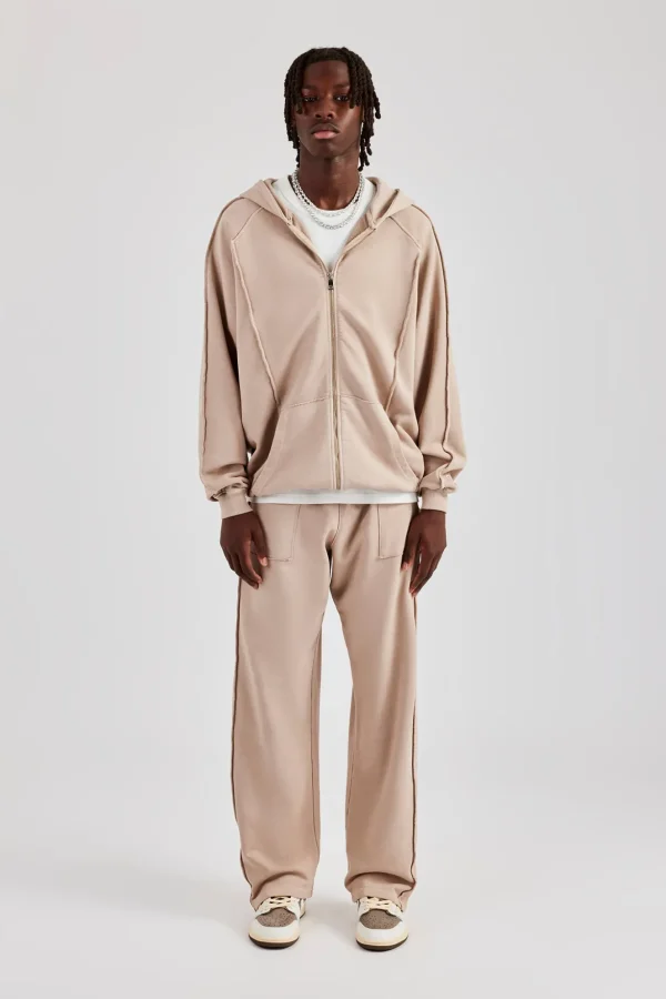 Acid Exposed Seam Zip Through Tracksuit - Stone