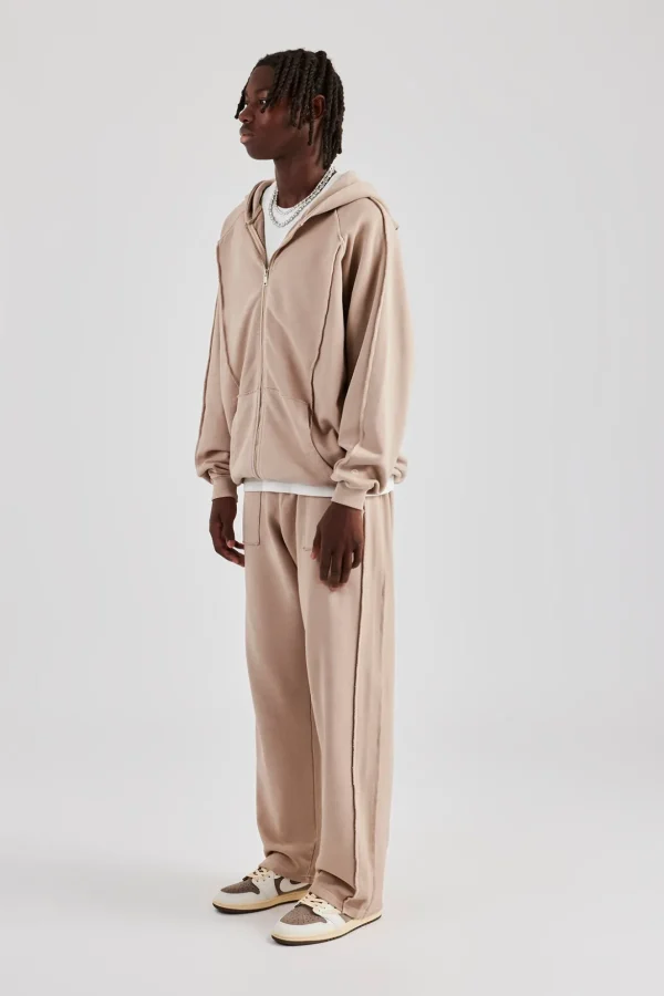 Acid Exposed Seam Zip Through Tracksuit - Stone