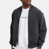 Acid Wash Jersey Bomber Zip Through - Charcoal