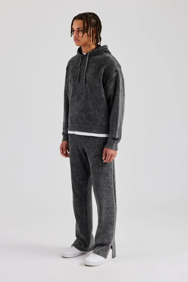 Acid Wash Knit Tracksuit - Charcoal