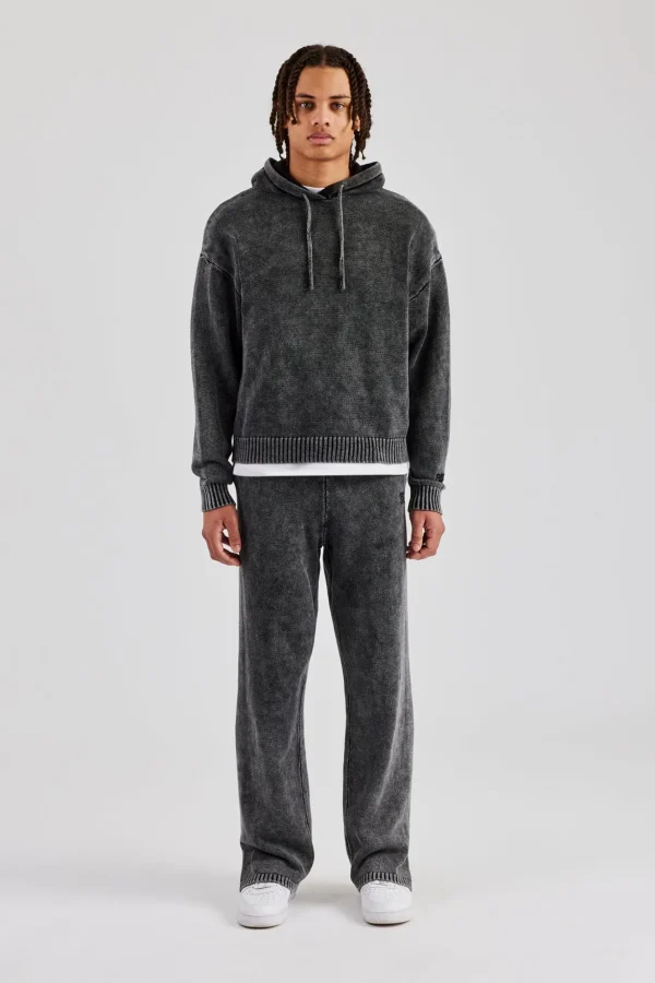 Acid Wash Knit Tracksuit - Charcoal