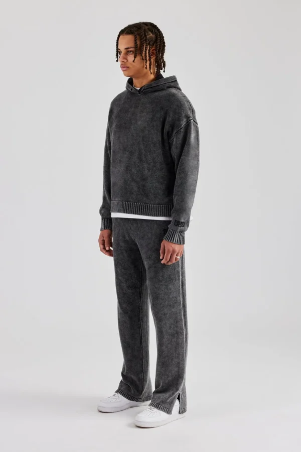 Acid Wash Knit Tracksuit - Charcoal