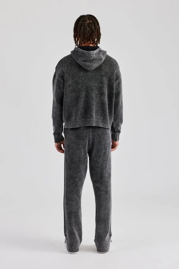 Acid Wash Knit Tracksuit - Charcoal