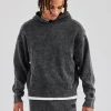 Acid Wash Knitted Hoodie - Charcoal