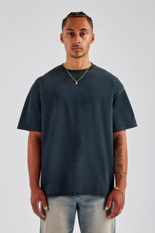 Acid Wash Space Cherub Oversized T-Shirt - Charcoal