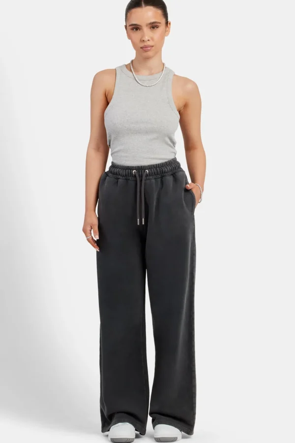 Acid Wash Wide Leg Jogger - Charcoal