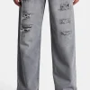 Baggy Fit Distressed Jeans - Light Grey