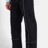 Baggy Fit Raw Edge Jean - Washed Black