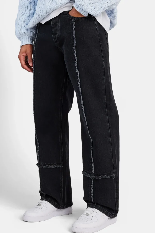 Baggy Fit Raw Edge Jean - Washed Black