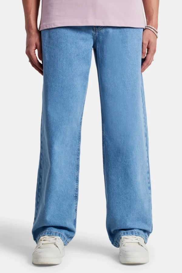 Baggy Panelled Jeans - Mid Blue