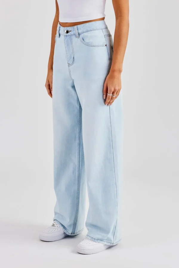 Baggy Paraiso Applique Jeans - Light Blue