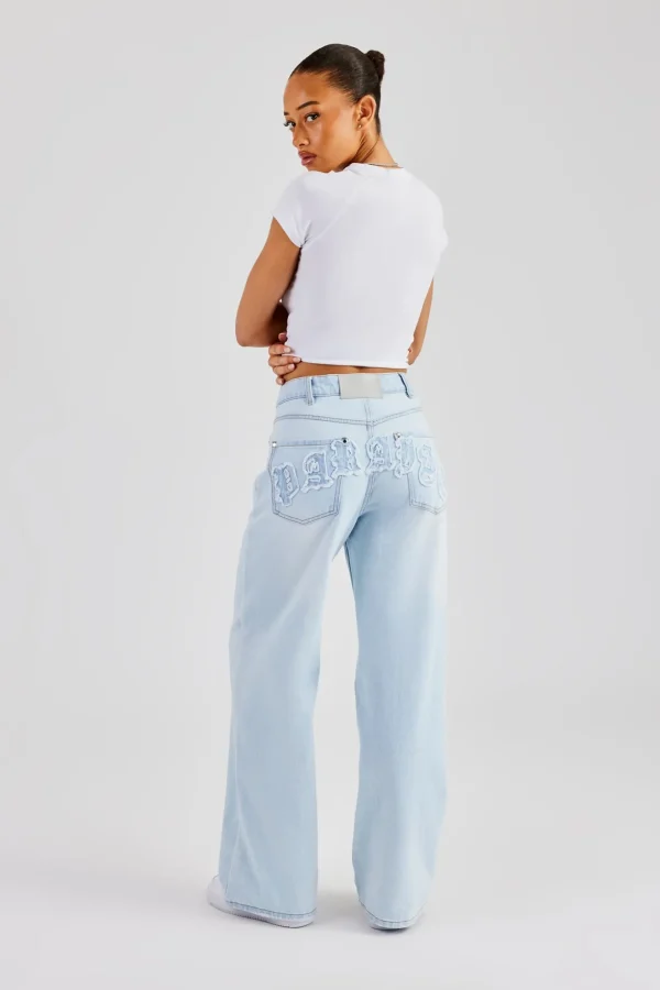 Baggy Paraiso Applique Jeans - Light Blue