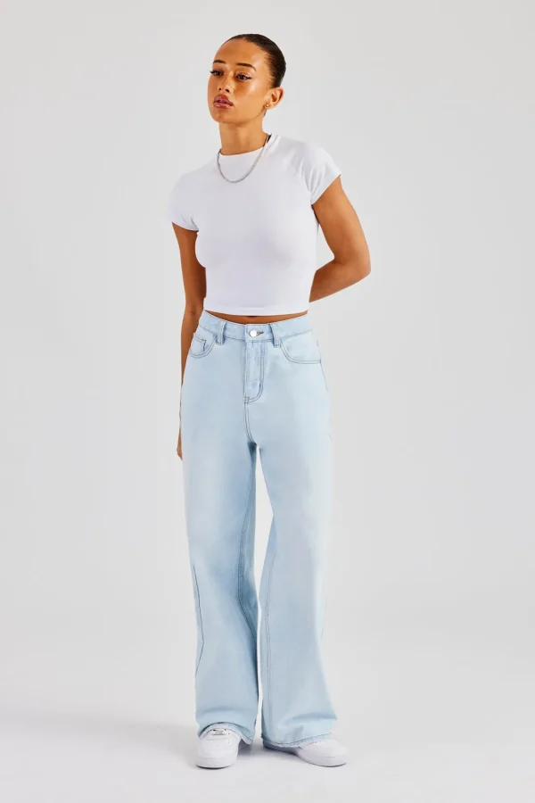 Baggy Paraiso Applique Jeans - Light Blue