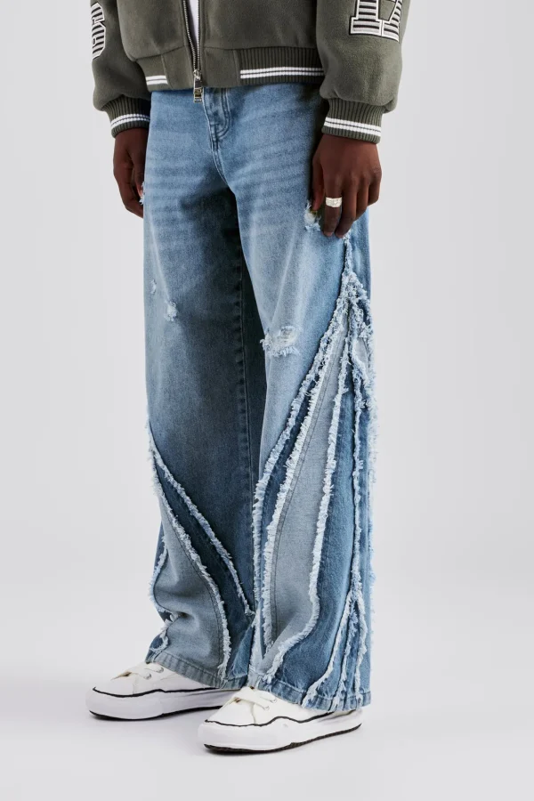 Baggy Spliced Raw Edge Jean