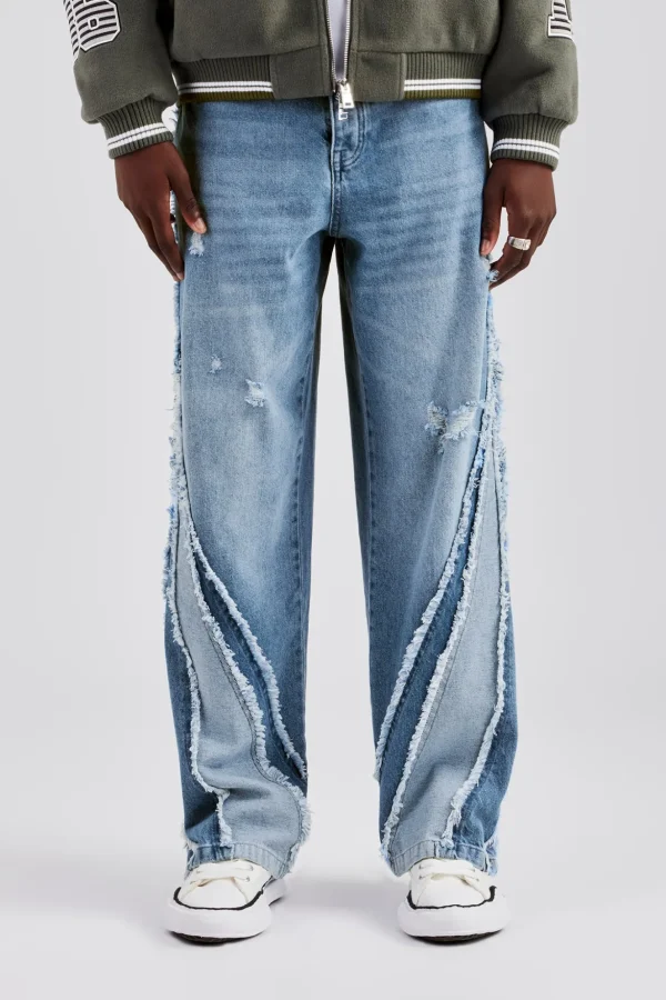 Baggy Spliced Raw Edge Jean