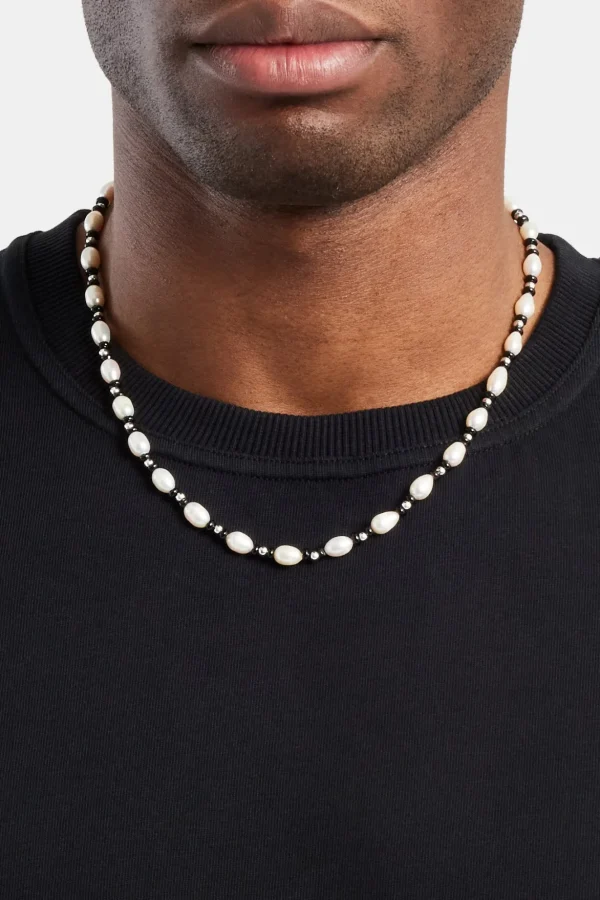 Baroque Freshwater Pearl & Black Agate Bead Necklace