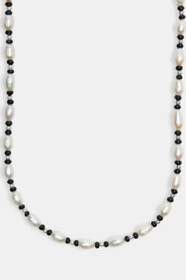 Baroque Freshwater Pearl & Black Agate Bead Necklace