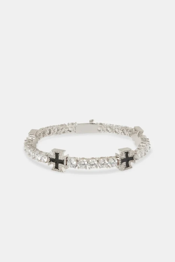 Black Cross Motif Tennis Bracelet - 5mm