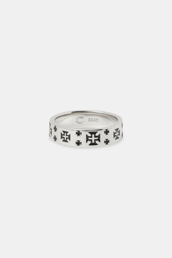 Black Enamel Cross Band Ring - 6mm