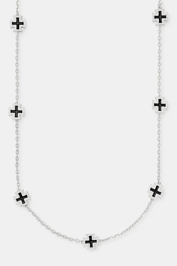 Black Enamel Cross Motif Chain