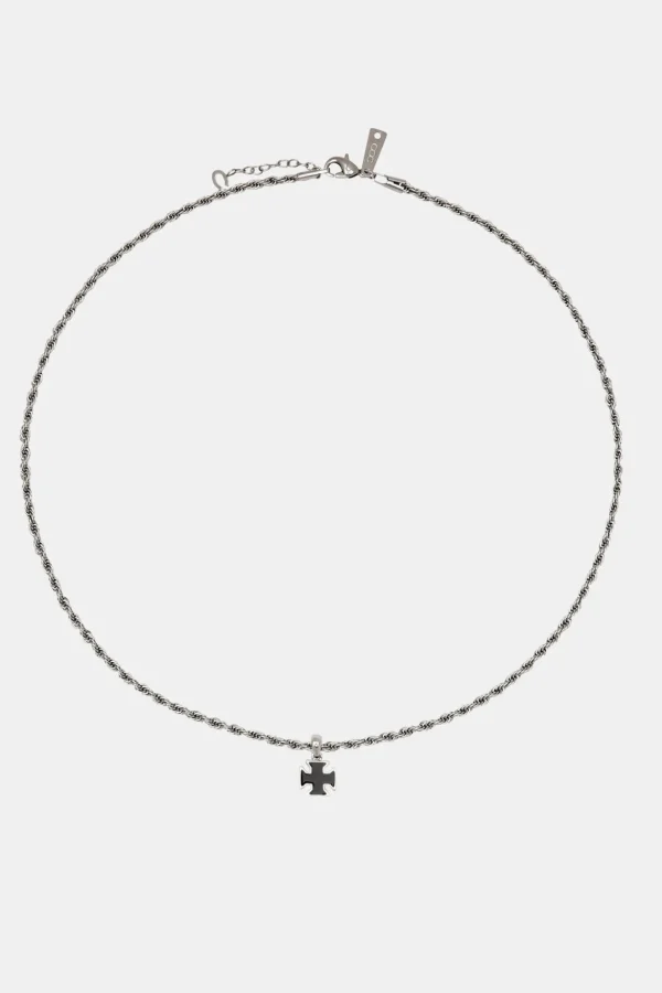 Black Enamel Cross Motif Necklace - 10mm