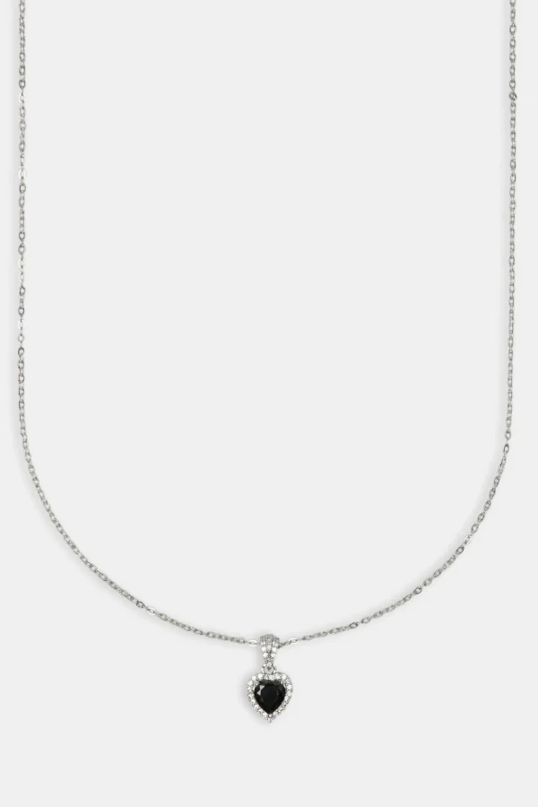 Black Heart Bezel Necklace - White