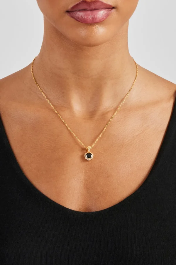 Black Heart Bezel Necklace - Gold