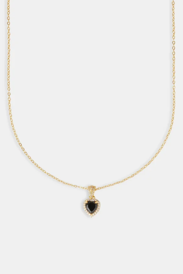 Black Heart Bezel Necklace - Gold