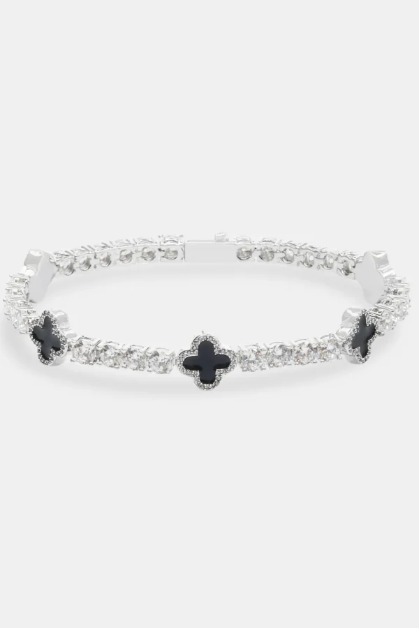 Black Motif Tennis Bracelet - White 5mm