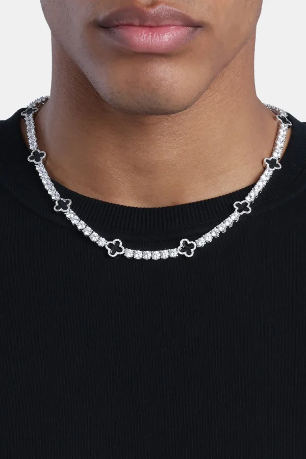 Black Motif Tennis Chain - White 5mm