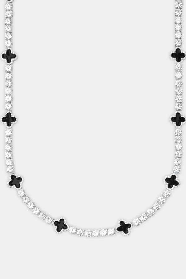 Black Motif Tennis Chain - White 5mm