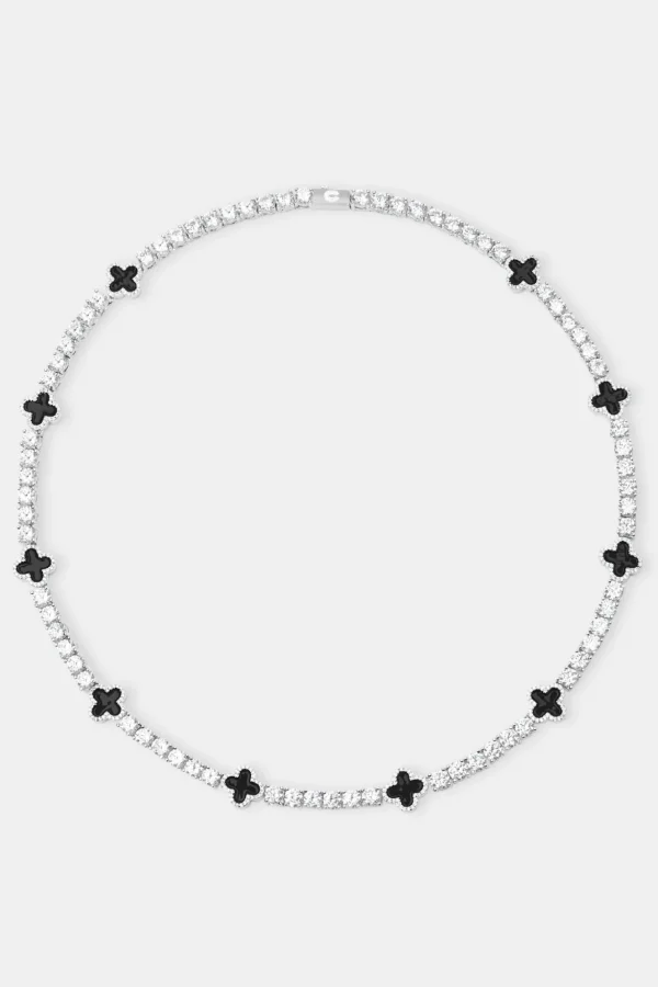 Black Motif Tennis Chain - White 5mm