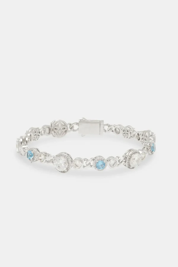 Blue & Clear Stone Cuban Bracelet - 10mm