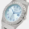 Blue Arabic Dial Iced Bezel Watch