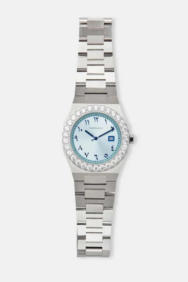 Blue Arabic Dial Iced Bezel Watch