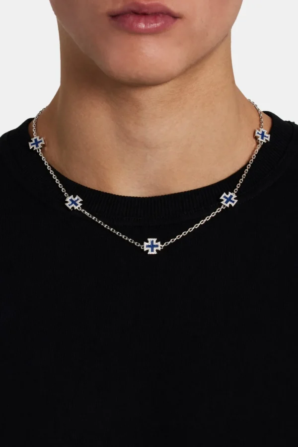 Blue Enamel Cross Motif Chain