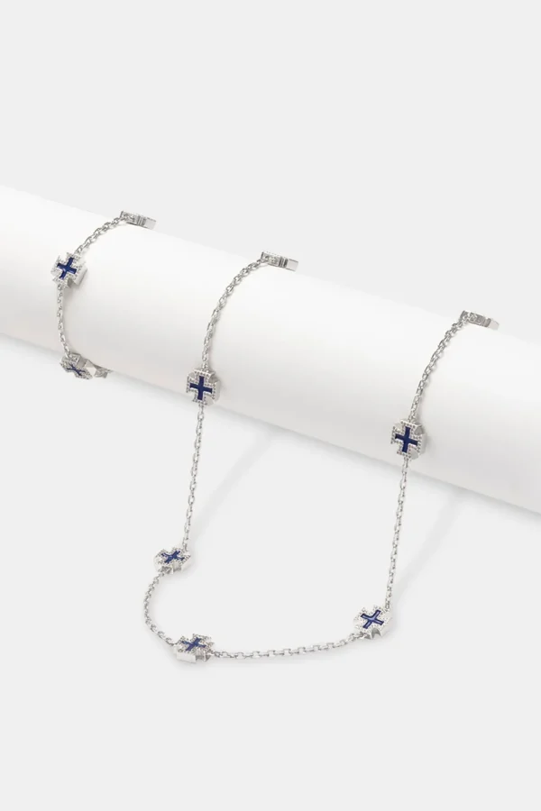 Blue Enamel Cross Motif Chain & Bracelet