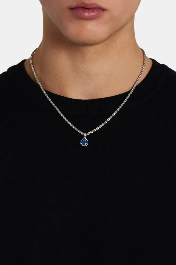 Blue Enamel Cross Motif Necklace - 10mm