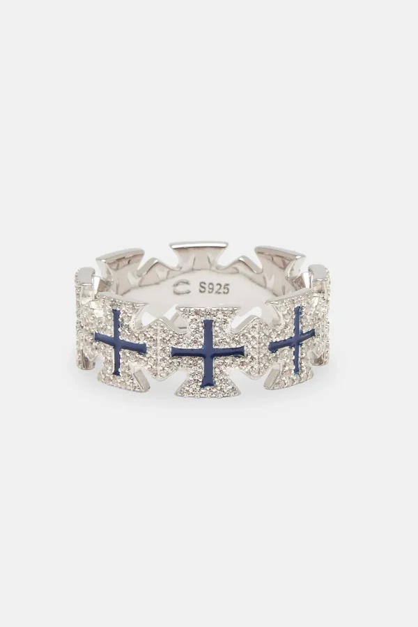 Blue Enamel Cross Motif Ring