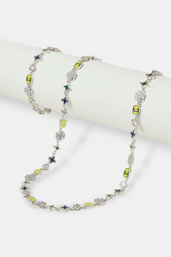 Blue Mixed Motif Polished Chain & Bracelet - 5mm