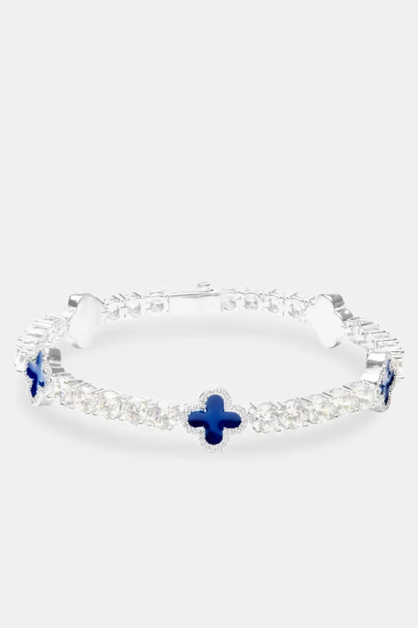 Blue Motif Tennis Bracelet - White 5mm