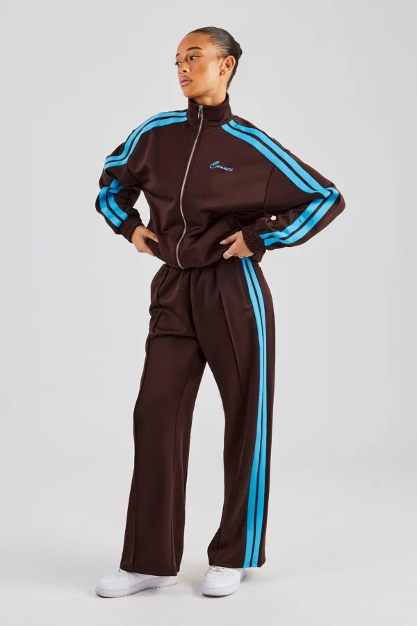 Blue Taping Wide Leg Track Pant - Chocolate