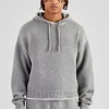 Boxy Knitted Embroidered Hoodie - Grey