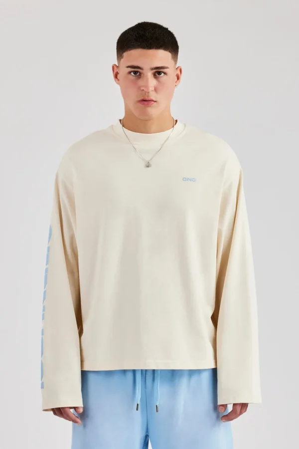 Boxy Sleeve Printed Long Sleeve T-Shirt - Off White