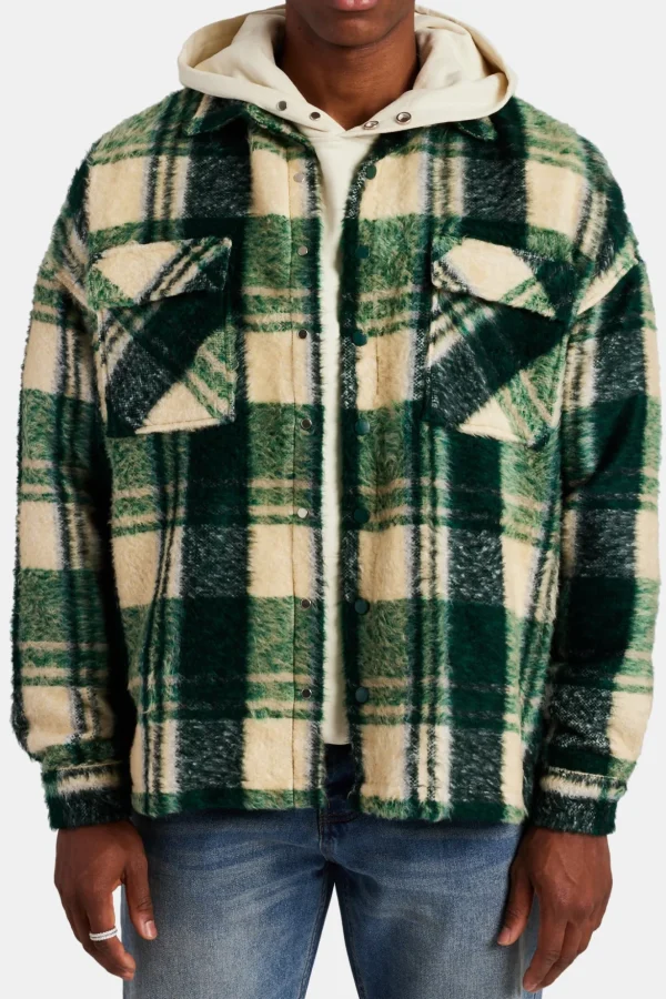 Brushed Check Lined Overshirt - Green