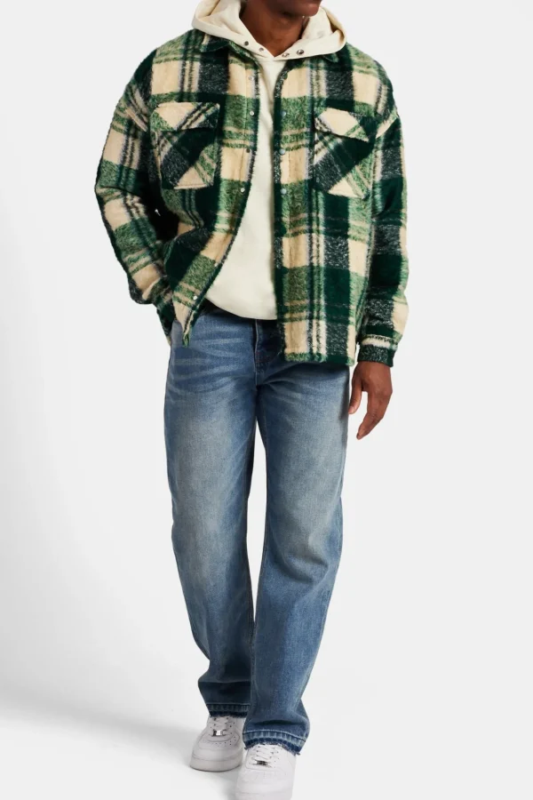 Brushed Check Lined Overshirt - Green