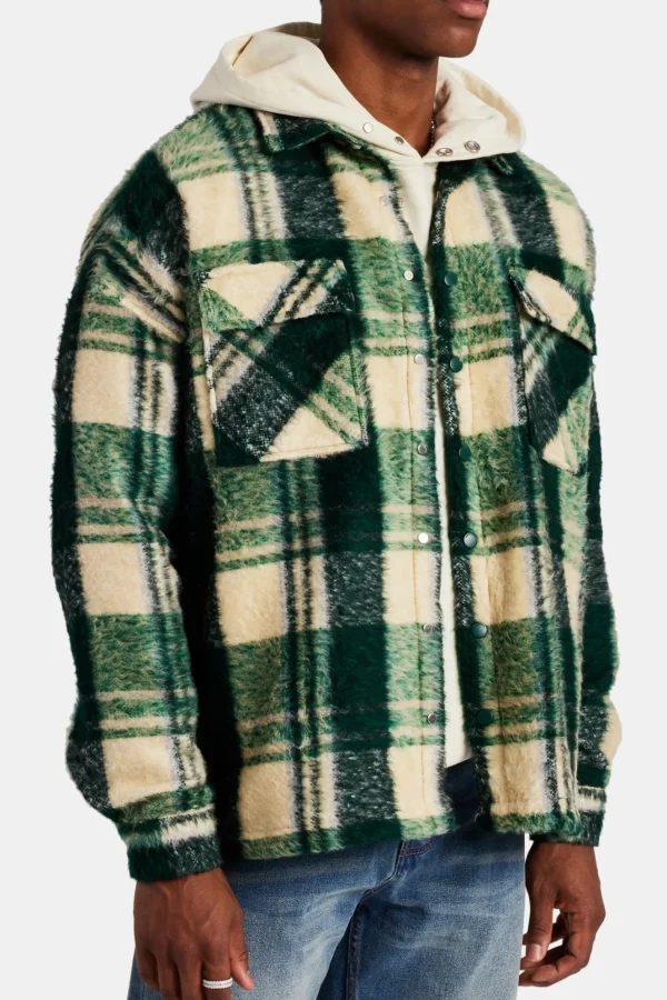 Brushed Check Lined Overshirt - Green